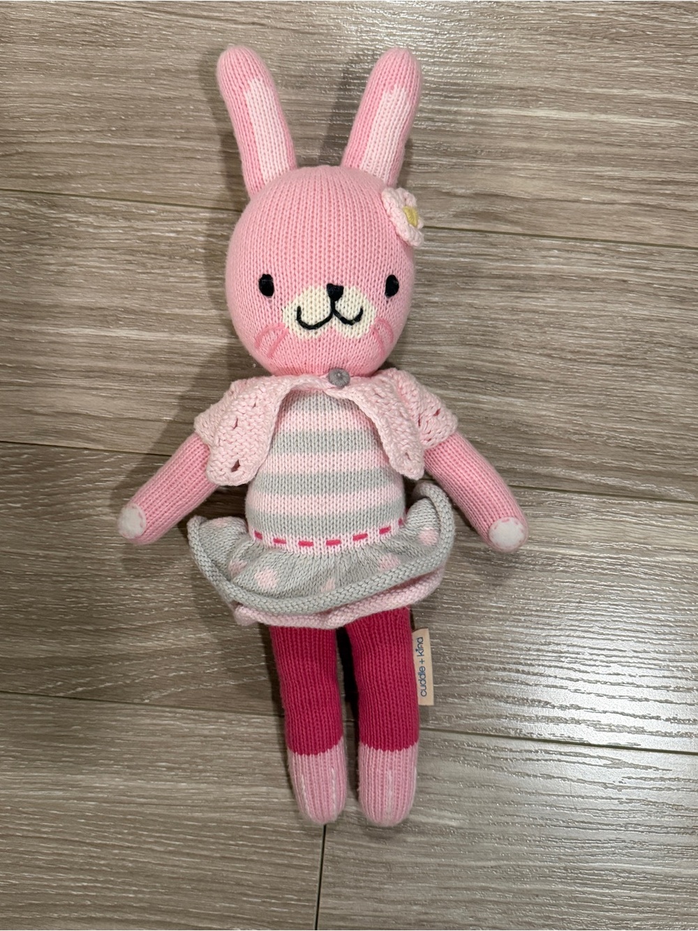 cuddle + kind Chloe the Bunny doll pink baby grows gift handmade stuffy